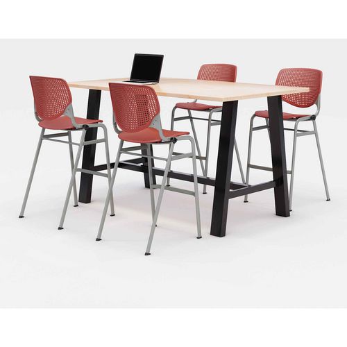 Midtown Bistro Dining Table With Four Coral Kool Barstools, 36 X 72 X 41, Kensington Maple