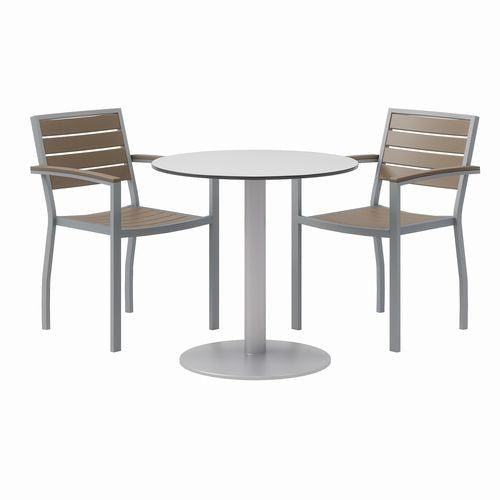 Eveleen Outdoor Patio Table With Two Mocha Powder-coated Polymer Chairs, 30" Dia X 29h, Gray