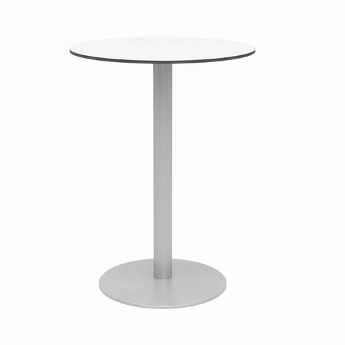 Eveleen Outdoor Bistro Patio Table, Two Gray Powder-coated Polymer Barstools, Round, 30" Dia X 41h, White