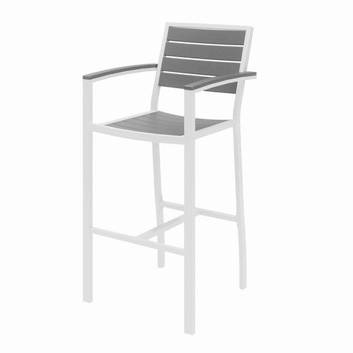 Eveleen Outdoor Bistro Patio Table With Four Gray Powder-coated Polymer Barstools, Round, 41"h, White