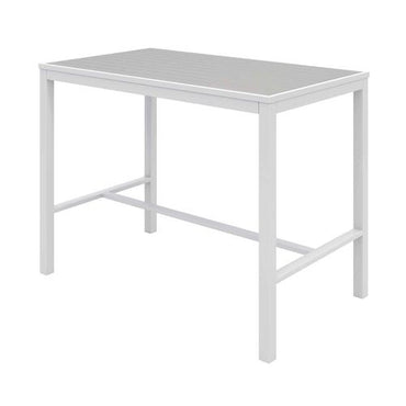 Eveleen Outdoor Bistro Patio Table With Four Gray Powder-coated Polymer Barstools, 32 X 55, Gray