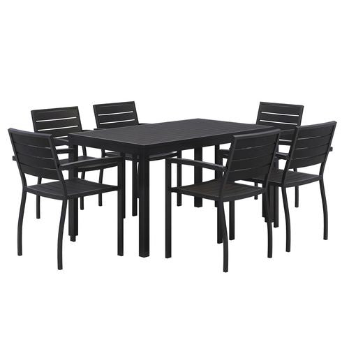 Eveleen Outdoor Patio Table With Six Black Powder-coated Polymer Chairs, 32 X 55 X 29, Black