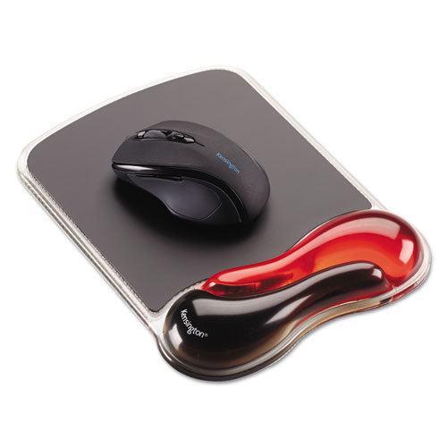 Duo Gel Wave Mouse Pad With Wrist Rest, 9.37 X 13, Red