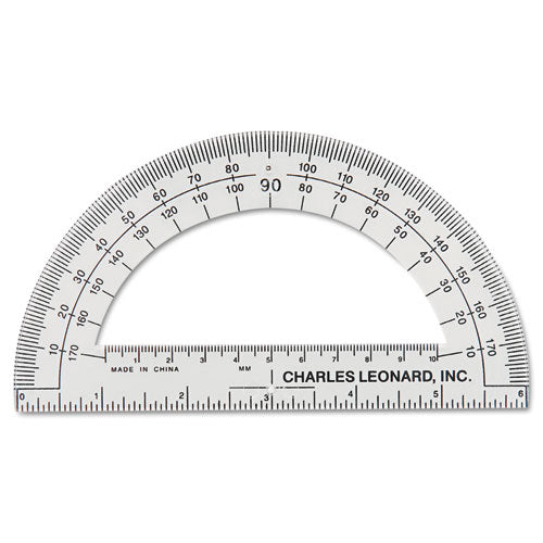 Open Center Protractor, Plastic, 6" Ruler Edge, Clear, Dozen