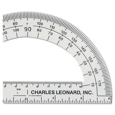 Open Center Protractor, Plastic, 6" Ruler Edge, Clear