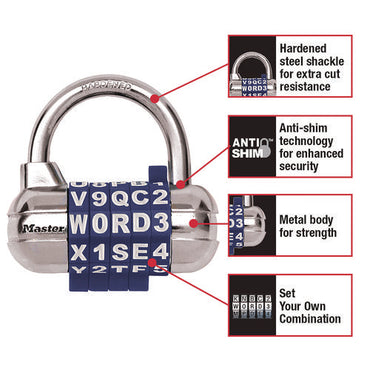 Password Plus Combination Lock, Hardened Steel Shackle, 2.5" Wide, Chrome/assorted