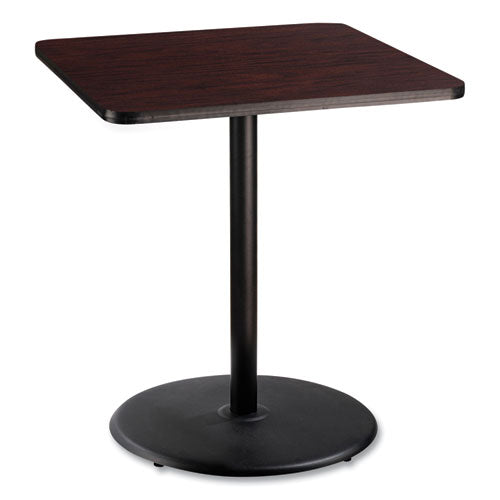 Cafe Table, 36w X 36d X 42h, Square Top/round Base, Mahogany Top, Black Base