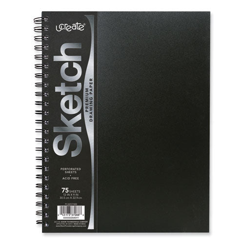 Ucreate Poly Cover Sketch Book, 43 Lb Cover Paper Stock, Black Cover, 75 Sheets Per Book, 12 X 9 Sheets