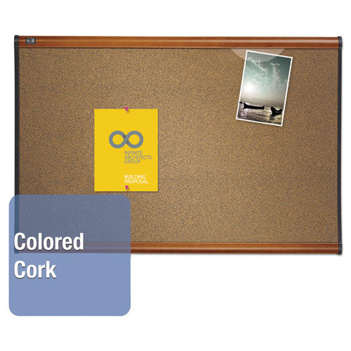 Prestige Colored Cork Bulletin Board, 48" X 36", Brown Surface, Light Cherry Finished Fiberboard/plastic Frame