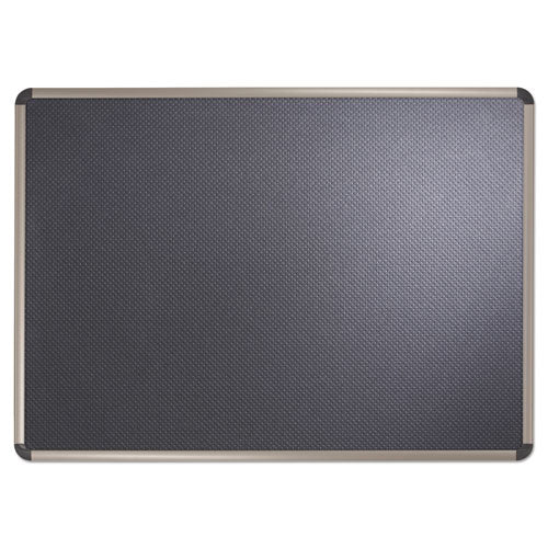 Prestige Euro Style Black Embossed Foam Bulletin Board, 48" X 34.44", Black Surface, Euro Titanium Finished Aluminum Frame