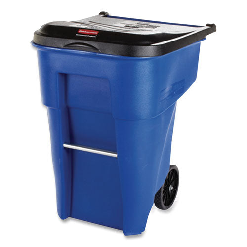 Square Brute Rollout Container, 50 Gal, Molded Plastic, Blue