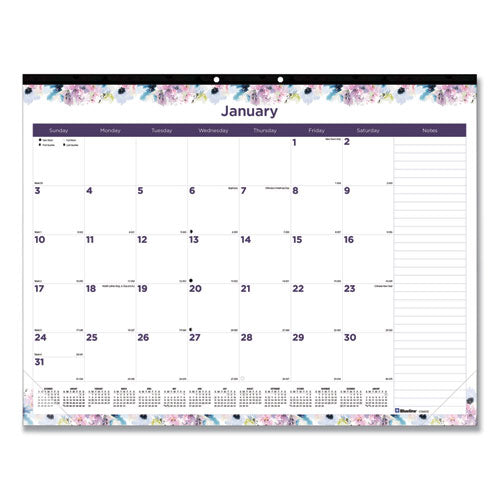 Passion Monthly Deskpad Calendar, Floral Artwork, 22 X 17, White/multicolor Sheets, Black Binding, 12-month (jan-dec): 2025