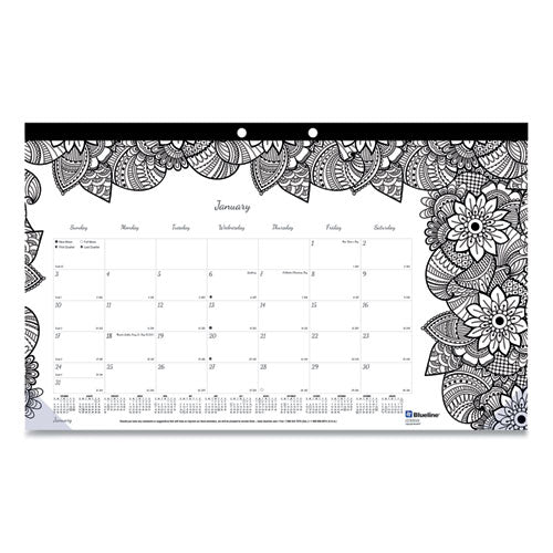 Monthly Desk Pad Calendar, Doodleplan Coloring Pages, 17.75 X 10.88, Black Binding, Clear Corners, 12-month (jan-dec): 2025