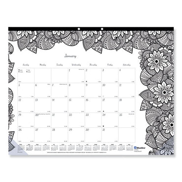 Monthly Desk Pad Calendar, Doodleplan Coloring Pages, 22 X 17, Black Binding, Clear Corners, 12-month (jan To Dec): 2025