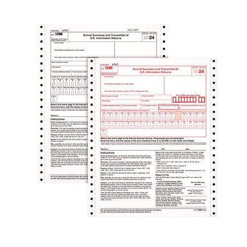 2-part 1096 Continuous Feed Tax Forms, Fiscal Year: 2024, Two-part Carbonless, 8 X 11, 10 Forms Total