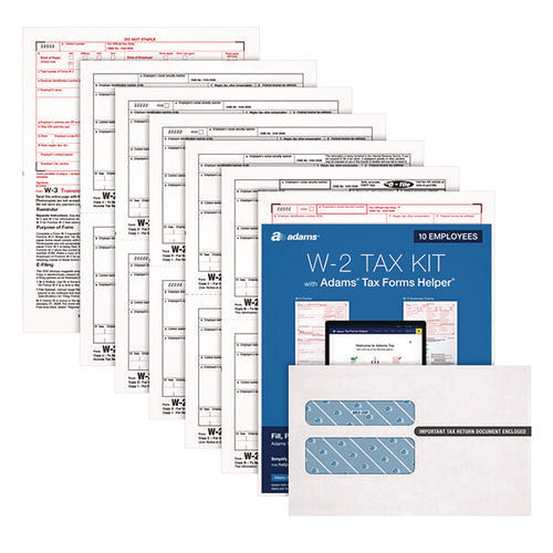 6-part W-2 Tax Form Kit With Security Envelopes And Tax Forms Helper, 2024, 8 X 5.5, 2 Forms/sheet, 10 Forms Total