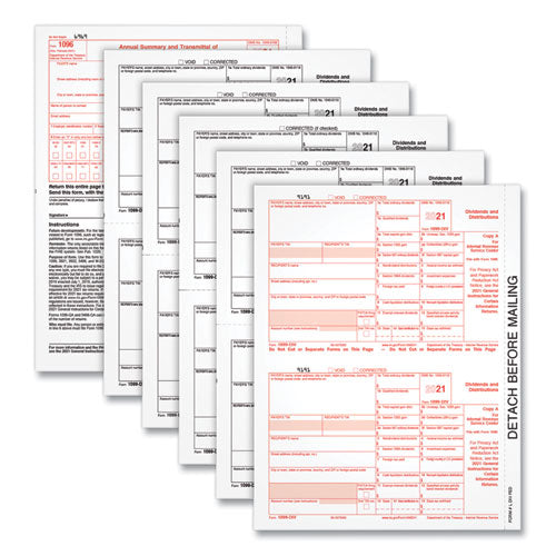 5-part 1099-div Tax Forms For Inkjet/laser Printers, Five-part Carbonless, 8 X 5.5, 2 Forms/sheet, 24 Forms Total