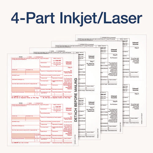 4-part 1099-int Tax Forms With Tax Forms Helper, Fiscal Year: 2024, 4-part Carbonless, 8 X 5.5, 2 Forms/sheet, 24 Forms Total