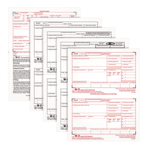 4-part W-2 Tax Forms With Tax Forms Helper, Fiscal Year: 2024, Four-part Carbonless, 8.5 X 5.5, 2 Forms/sheet, 50 Forms Total