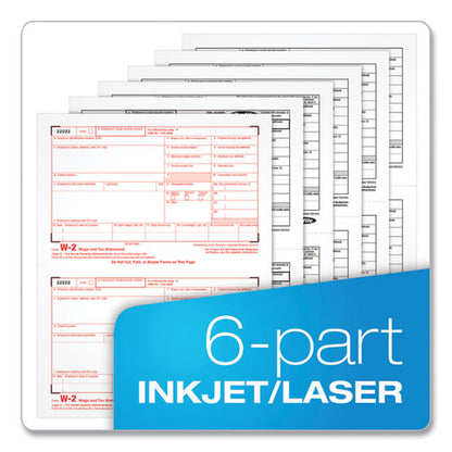 W-2 Tax Forms For Inkjet/laser Printers, Fiscal Year: 2023, Six-part Carbonless, 8.5 X 5.5, 2 Forms/sheet, 50 Forms Total