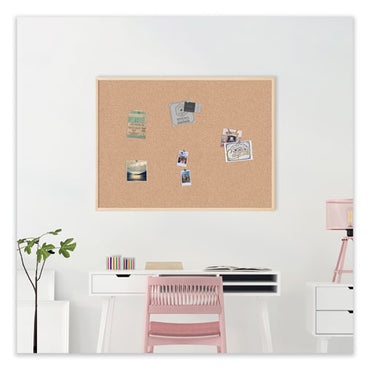 Cork Bulletin Board, 47" X 35", Tan Surface, Birch Finished Wood Frame