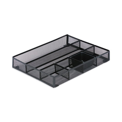 Metal Mesh Drawer Organizer, Six Compartments, 15 X 11.88 X 2.5, Black