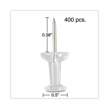 Clear Push Pins, Plastic, Clear, 0.38", 400/pack