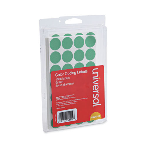 Self-adhesive Removable Color-coding Labels, 0.75" Dia, Green, 28/sheet, 36 Sheets/pack