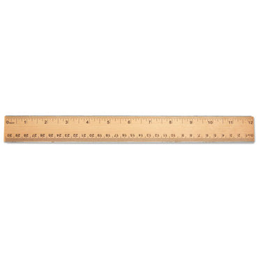 Flat Wood Ruler W/double Metal Edge, Standard, 12" Long, Clear Lacquer Finish