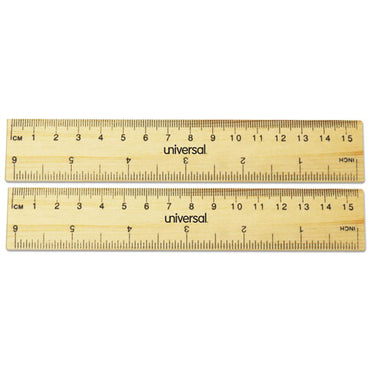 Flat Wood Ruler, Standard/metric, 6" Long