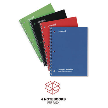 Wirebound Notebook, 1-subject, Quadrille Rule (4 Sq/in), Assorted Cover Colors, (70) 10.5 X 8 Sheets, 4/pack