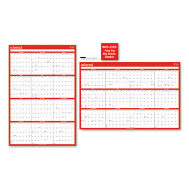 Erasable Wall Calendar, 24 X 36, White/red Sheets, 12-month (jan To Dec): 2025