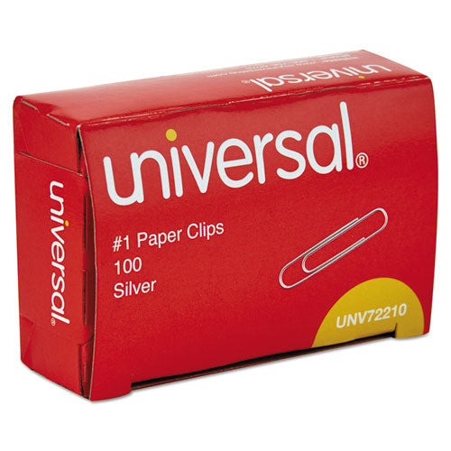 Paper Clips, #1, Smooth, Silver, 100 Clips/box, 10 Boxes/pack, 12 Packs/carton