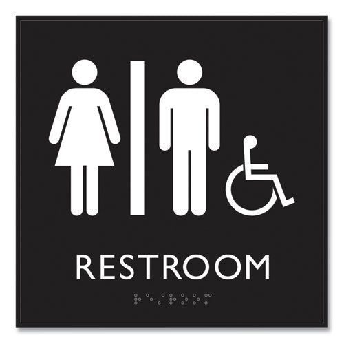 Ada Sign, Unisex Accessible Restroom, Plastic, 8 X 8, Clear/white