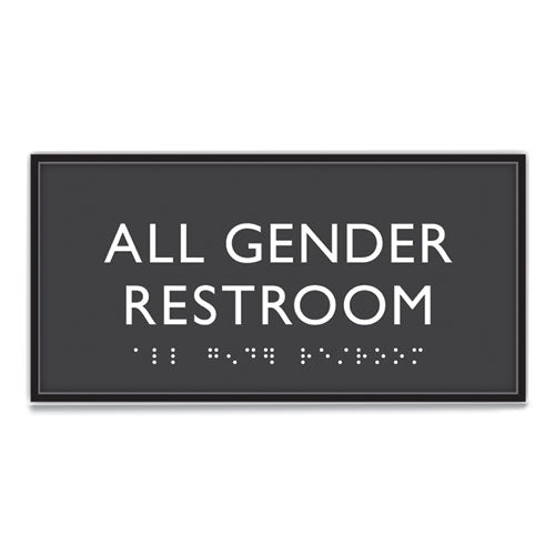 Ada Sign, All Gender Restroom, Plastic, 4 X 4, Clear/white