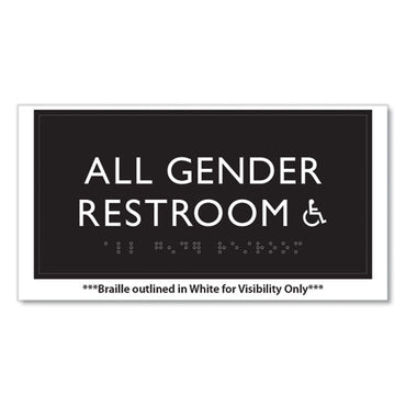 Ada Sign, All Gender Restroom Accessible, Plastic, 4 X 4, Clear/white