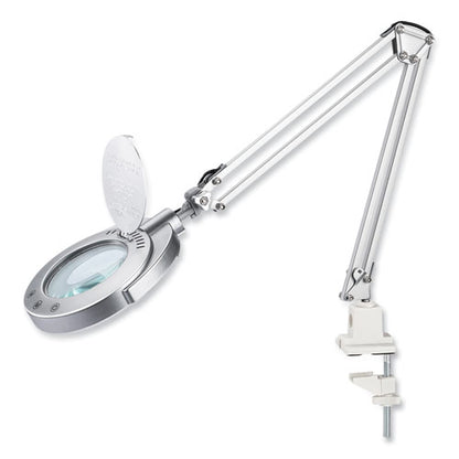 Led Magnifier Lamp With Clamp, Swing Arm, 22" High, Silver