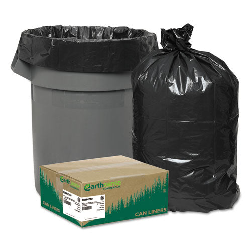 Linear Low Density Recycled Can Liners, 56 Gal, 1.25 Mil, 43" X 48", Black, 10 Bags/roll, 10 Rolls/carton