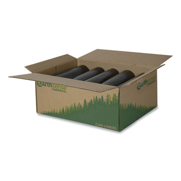 Linear Low Density Recycled Can Liners, 60 Gal, 1.25 Mil, 38" X 58", Black, 10 Bags/roll, 10 Rolls/carton