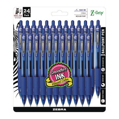 Z-grip Ballpoint Pen, Retractable, Medium 1 Mm, Blue Ink, Translucent Blue/blue Barrel, 24/pack