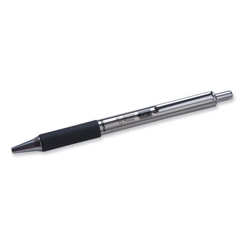 F-402 Ballpoint Pen, Retractable, Fine 0.7 Mm, Black Ink, Stainless Steel/black Barrel