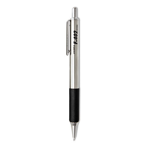 F-402 Ballpoint Pen, Retractable, Fine 0.7 Mm, Black Ink, Stainless Steel/black Barrel, 2/pack