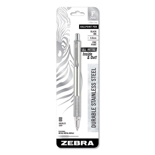 F-701 Ballpoint Pen, Retractable, Fine 0.7 Mm, Black Ink, Stainless Steel/black Barrel